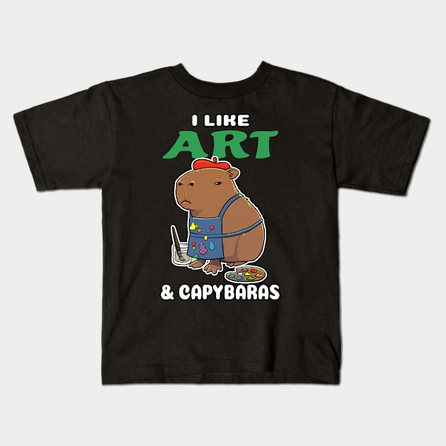 I Like Art and Capybaras Cartoon Kids T-Shirt by capydays